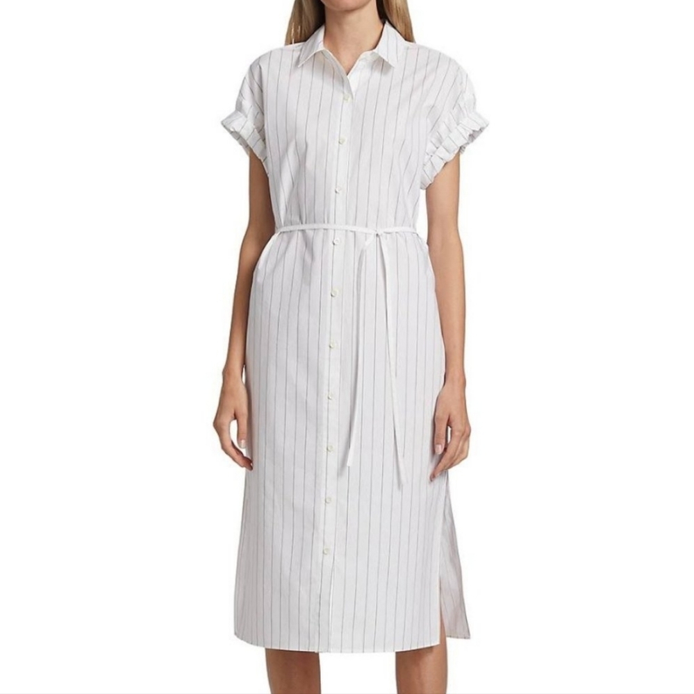 NEW FRAME Button down short rolled sleeve midi dress